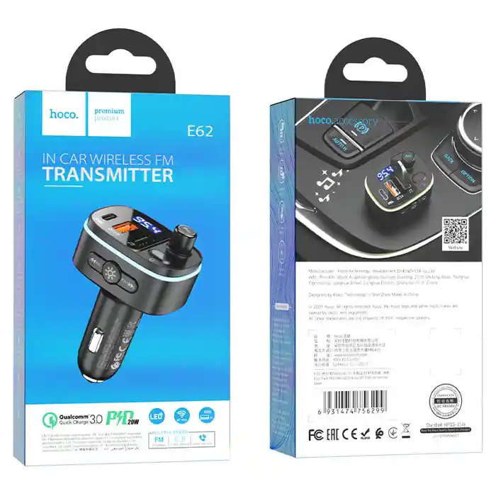 Hoco E62 Fast PD20W+QC3.0 Car Charger with BT FM Transmitter